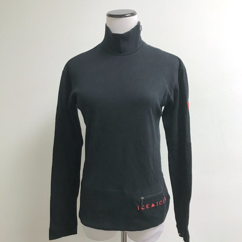 Iceberg black red cotton mock high neck long sleeve top Vintage made in Italy M